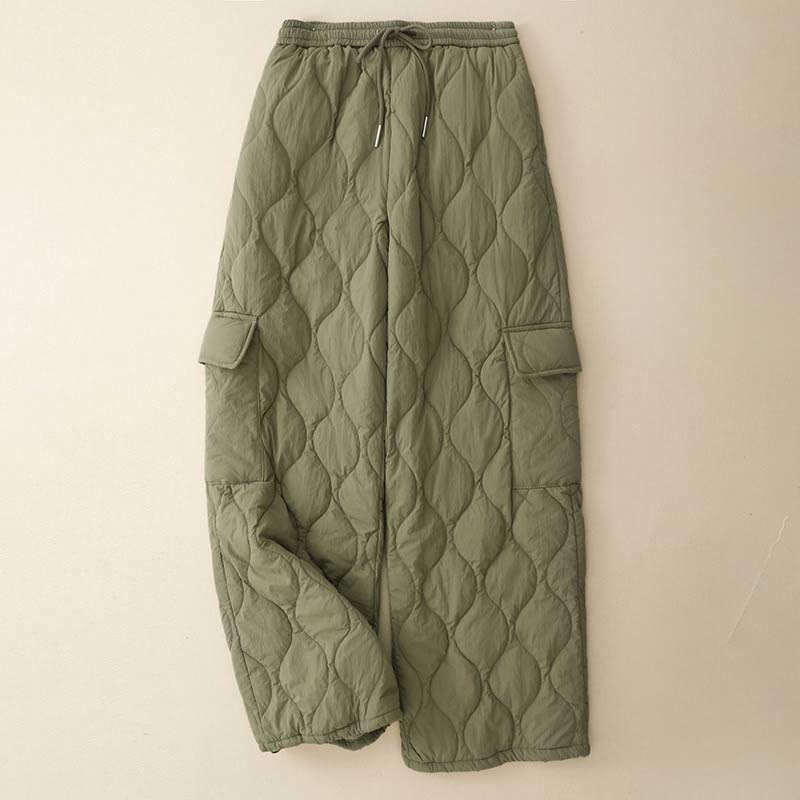 Pantalon thermique en coton pour femme, motif Buddha Stones, lignes courbes, taille élastique avec cordon de serrage et poches - Vert foncé - US8-10，UK/AU12-14，EU40-42 (2XL) - image 0