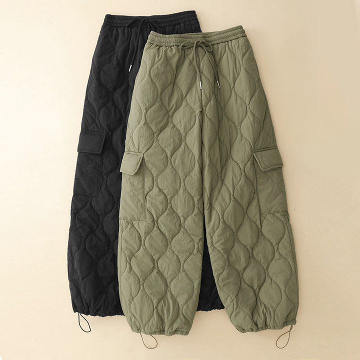 Pantalon thermique en coton pour femme, motif Buddha Stones, lignes courbes, taille élastique avec cordon de serrage et poches - image 1