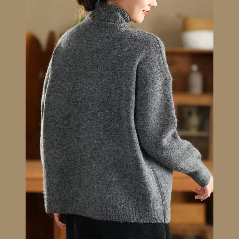 Pull en coton tricoté à manches longues et col montant, couleur unie , Buddha Stones, hiver - image 11