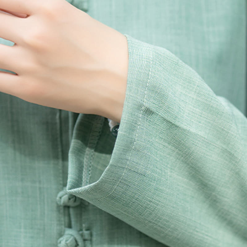 Ensemble de 2 pièces en coton pour femme , Buddha Stones : chemise à manches longues et pantalon à boutons grenouille, idéal pour la méditation, le zen et le tai-chi. - image 19