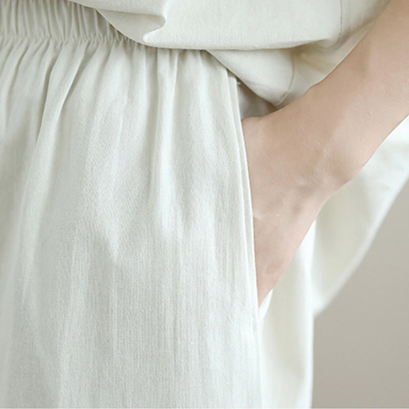 Ensemble 2 Buddha Stones pour femme avec poches, couleur unie, en coton, composé d'une chemise à manches longues boutonnée et d'un pantalon large longueur cheville. - image 10