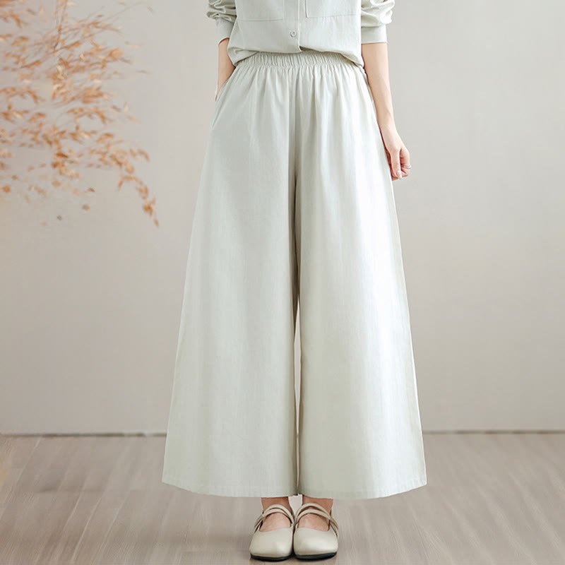 Ensemble 2 Buddha Stones pour femme avec poches, couleur unie, en coton, composé d'une chemise à manches longues boutonnée et d'un pantalon large longueur cheville. - image 5