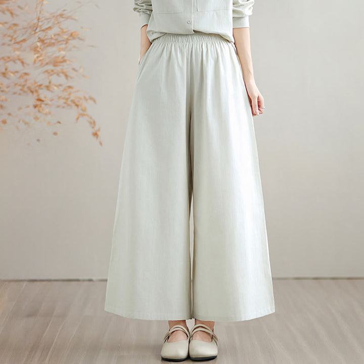 Ensemble 2 Buddha Stones pour femme avec poches, couleur unie, en coton, composé d'une chemise à manches longues boutonnée et d'un pantalon large longueur cheville. - image 5