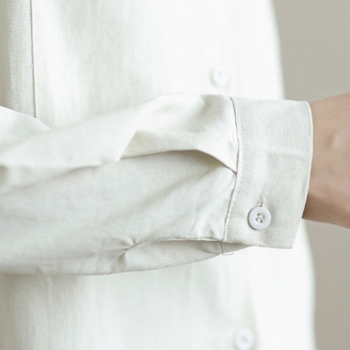 Ensemble 2 Buddha Stones pour femme avec poches, couleur unie, en coton, composé d'une chemise à manches longues boutonnée et d'un pantalon large longueur cheville. - image 8