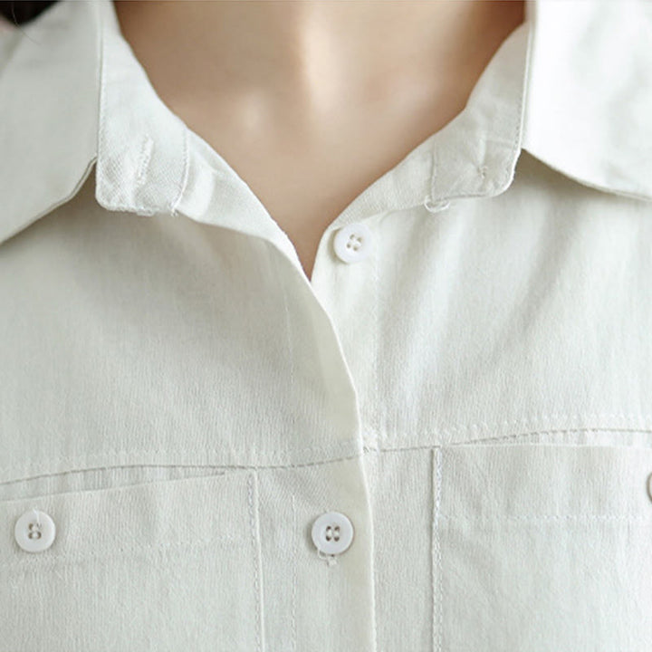 Ensemble 2 Buddha Stones pour femme avec poches, couleur unie, en coton, composé d'une chemise à manches longues boutonnée et d'un pantalon large longueur cheville. - image 6