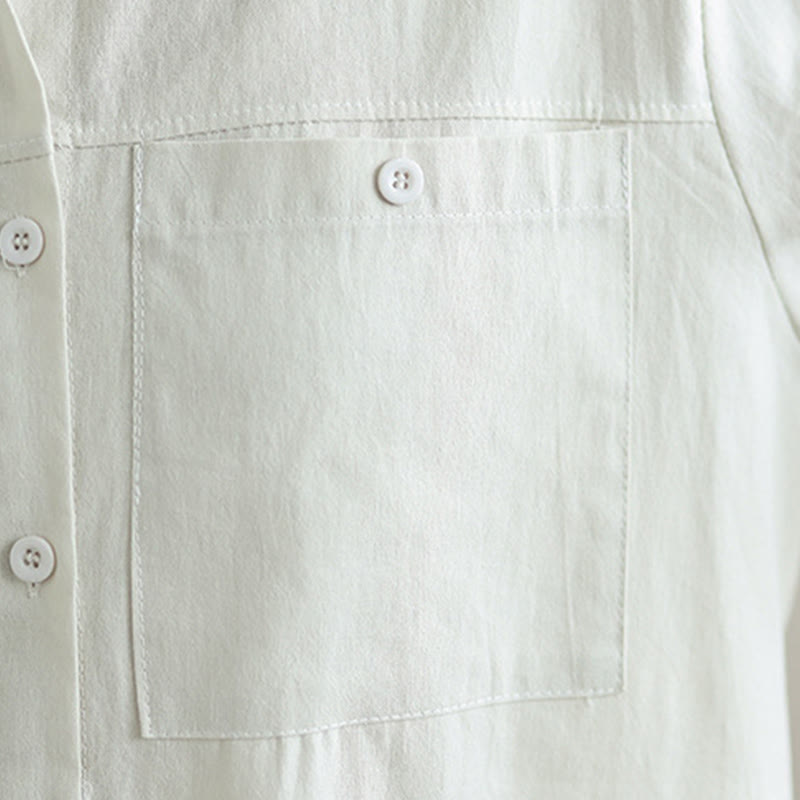 Ensemble 2 Buddha Stones pour femme avec poches, couleur unie, en coton, composé d'une chemise à manches longues boutonnée et d'un pantalon large longueur cheville. - image 7