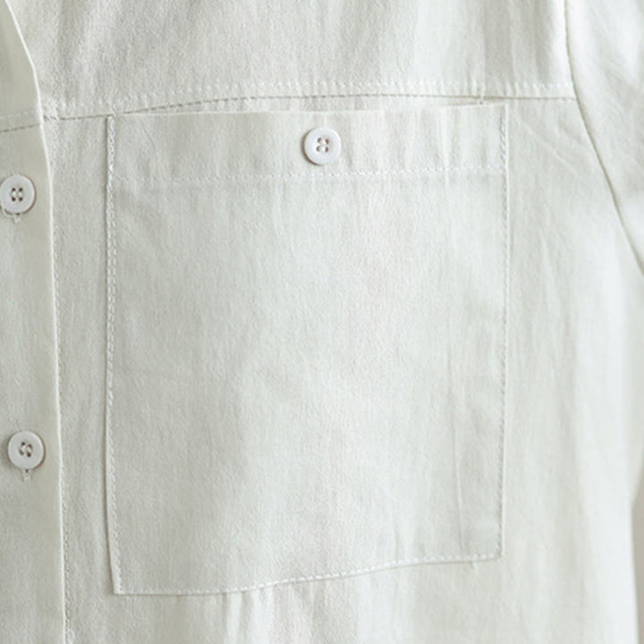 Ensemble 2 Buddha Stones pour femme avec poches, couleur unie, en coton, composé d'une chemise à manches longues boutonnée et d'un pantalon large longueur cheville. - image 7