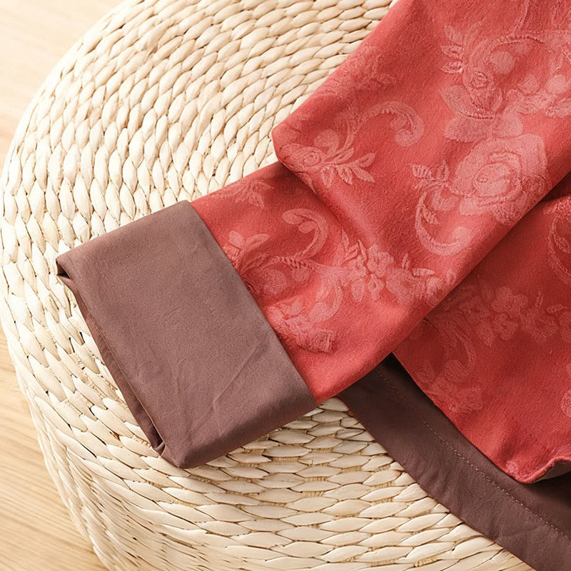 Chemise en coton à manches longues pour femme, imprimé floral jacquard Buddha Stones, col montant à boutons brandebourg - image 6