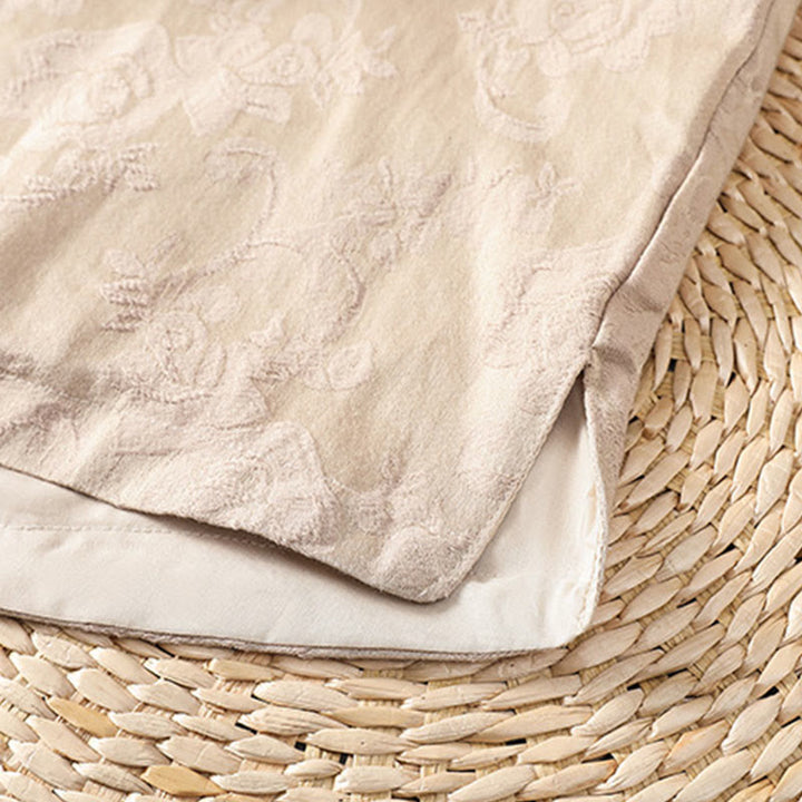 Chemise en coton à manches longues pour femme, imprimé floral jacquard Buddha Stones, col montant à boutons brandebourg - image 24