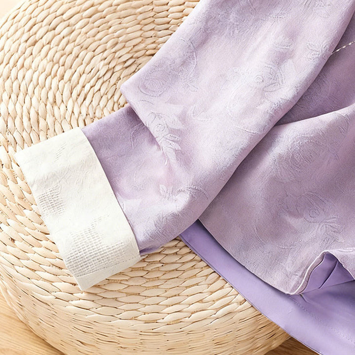 Chemise en coton à manches longues pour femme, imprimé floral jacquard Buddha Stones, col montant à boutons brandebourg - image 14