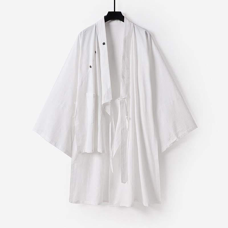 Robe longue taoïste pour homme, manches trois-quarts, inspirée des Buddha Stones de Wudang. - Blanc - US/UK/AU54，EU64 (9XL) - image 1