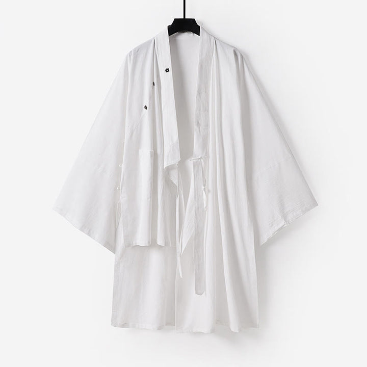 Robe longue taoïste pour homme, manches trois-quarts, inspirée des Buddha Stones de Wudang. - Blanc - US/UK/AU54，EU64 (9XL) - image 1
