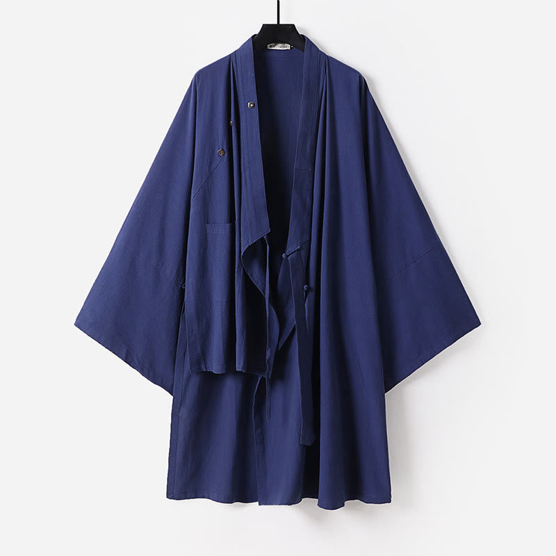 Robe longue taoïste pour homme, manches trois-quarts, inspirée des Buddha Stones de Wudang. - SteelBlue - US/UK/AU54，EU64 (9XL) - image 0