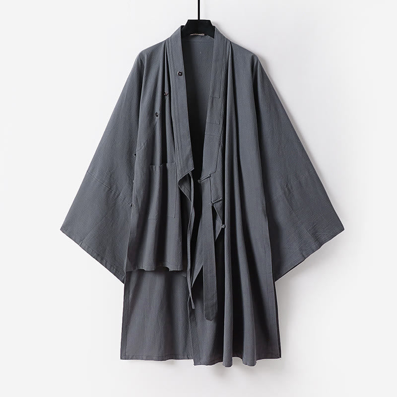 Robe longue taoïste pour homme, manches trois-quarts, inspirée des Buddha Stones de Wudang. - Gris - US/UK/AU54，EU64 (9XL) - image 3