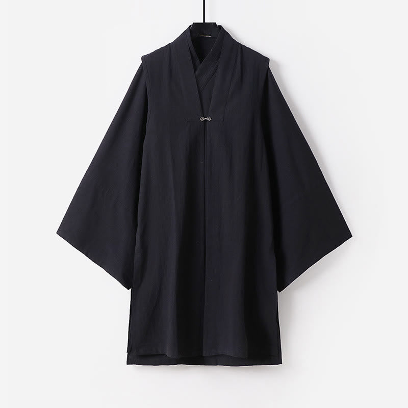 Ensemble de 2 pièces pour homme, style taoïste, manches longues, lacée, kimono sans manches, idéal pour la cérémonie de Qigong, Buddha Stones. - Noir - US/UK/AU54，EU64 (9XL) - image 14