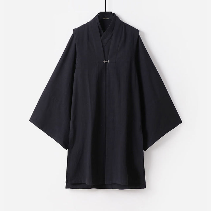 Ensemble de 2 pièces pour homme, style taoïste, manches longues, lacée, kimono sans manches, idéal pour la cérémonie de Qigong, Buddha Stones. - Noir - US/UK/AU54，EU64 (9XL) - image 14