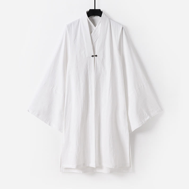Ensemble de 2 pièces pour homme, style taoïste, manches longues, lacée, kimono sans manches, idéal pour la cérémonie de Qigong, Buddha Stones. - Blanc - US/UK/AU54，EU64 (9XL) - image 0