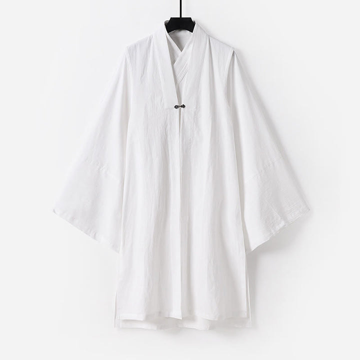 Ensemble de 2 pièces pour homme, style taoïste, manches longues, lacée, kimono sans manches, idéal pour la cérémonie de Qigong, Buddha Stones. - Blanc - US/UK/AU54，EU64 (9XL) - image 0