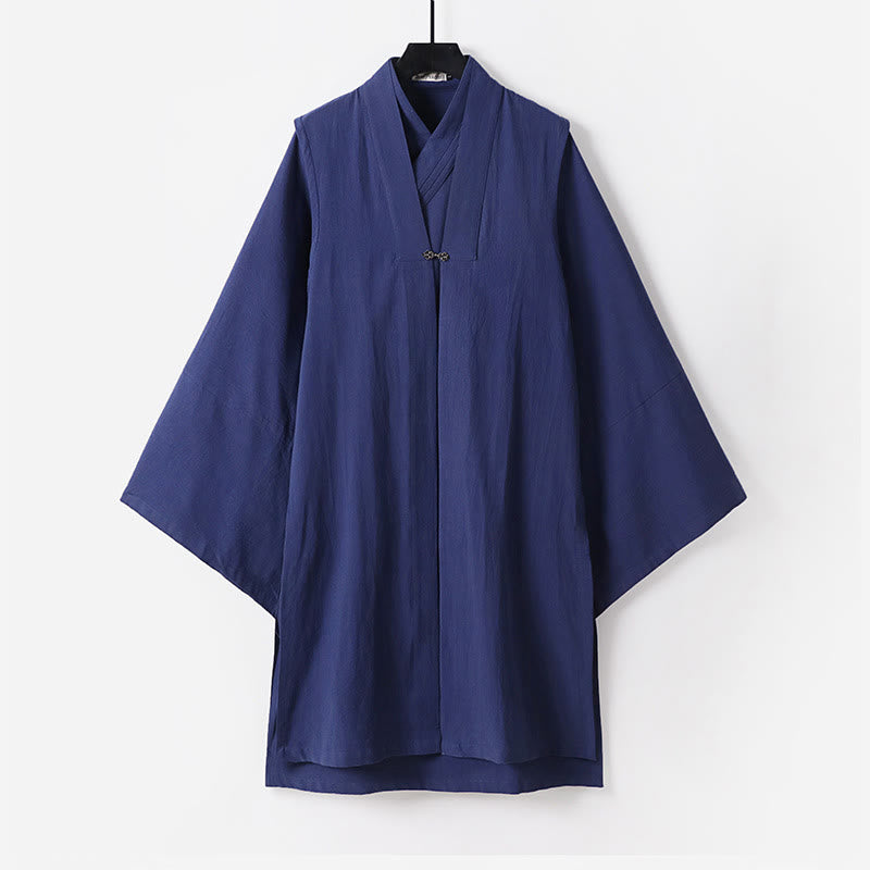 Ensemble de 2 pièces pour homme, style taoïste, manches longues, lacée, kimono sans manches, idéal pour la cérémonie de Qigong, Buddha Stones. - SteelBlue - US/UK/AU54，EU64 (9XL) - image 17