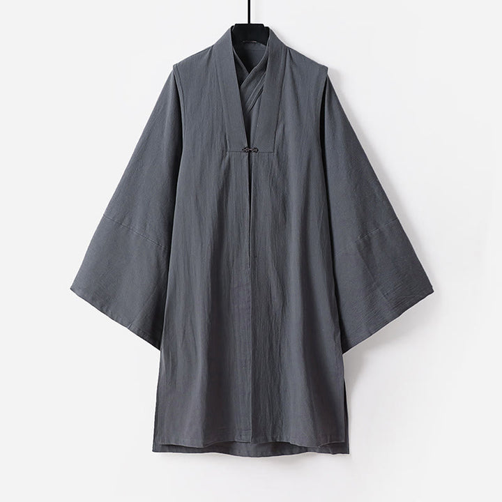Ensemble de 2 pièces pour homme, style taoïste, manches longues, lacée, kimono sans manches, idéal pour la cérémonie de Qigong, Buddha Stones. - Gris - US/UK/AU54，EU64 (9XL) - image 4