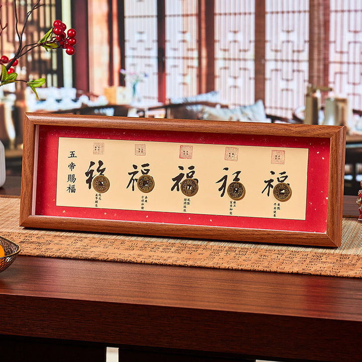 Buddha Stones, personnage Fu, pièces des Cinq Empereurs, cadre photo porte-bonheur, décoration intérieure - Style 2 - Panneau de fibres de moyenne densité (13*40*4cm) - image 2