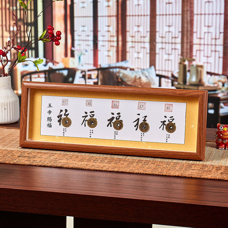 Buddha Stones, personnage Fu, pièces des Cinq Empereurs, cadre photo porte-bonheur, décoration intérieure - Style5 - Panneau de fibres de moyenne densité (13*40*4cm) - image 9