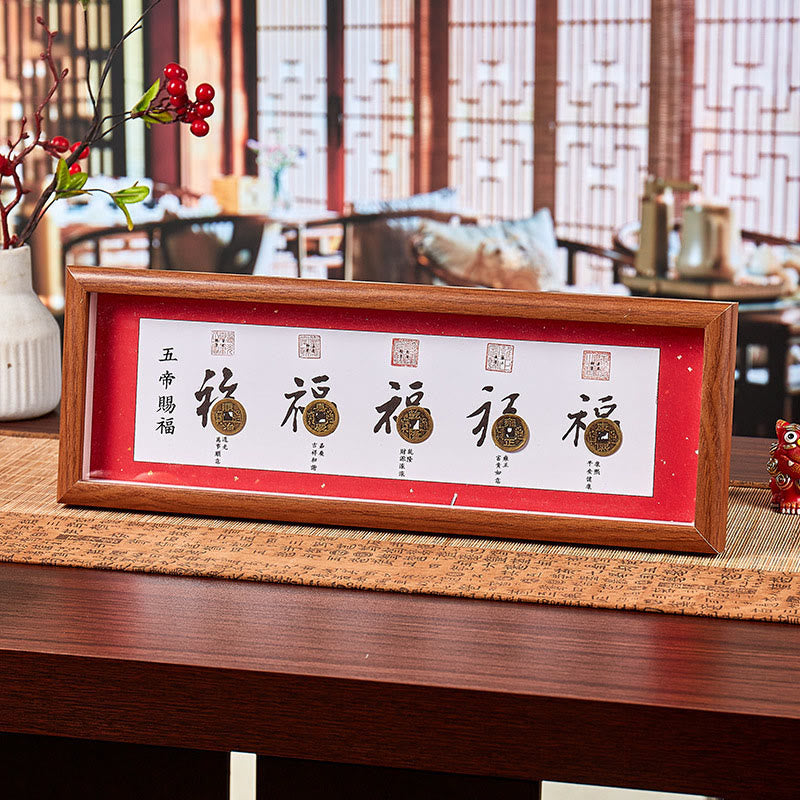 Buddha Stones, personnage Fu, pièces des Cinq Empereurs, cadre photo porte-bonheur, décoration intérieure - Style4 - Panneau de fibres de moyenne densité (13*40*4cm) - image 7