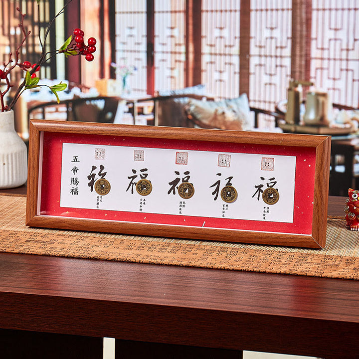 Buddha Stones, personnage Fu, pièces des Cinq Empereurs, cadre photo porte-bonheur, décoration intérieure - Style4 - Panneau de fibres de moyenne densité (13*40*4cm) - image 7