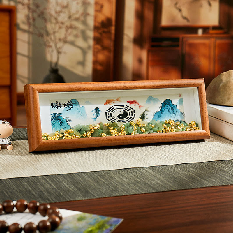 Buddha Stones en cristal vert Bagua, poisson koi, symbole Yin Yang, lingot d'or, cadre photo, ornement, décoration intérieure - Style 1 - Panneau de fibres de moyenne densité (9*30*4cm) - image 0