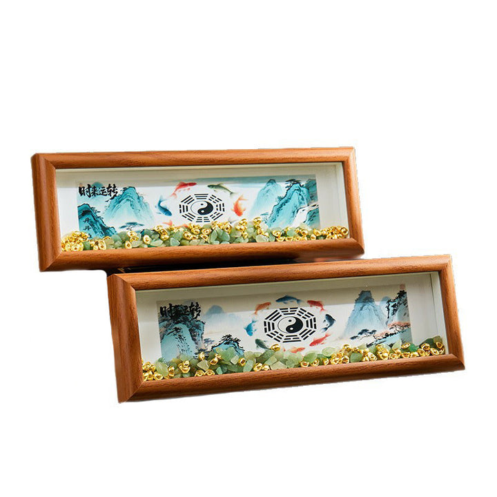 Buddha Stones en cristal vert Bagua, poisson koi, symbole Yin Yang, lingot d'or, cadre photo, ornement, décoration intérieure - image 18