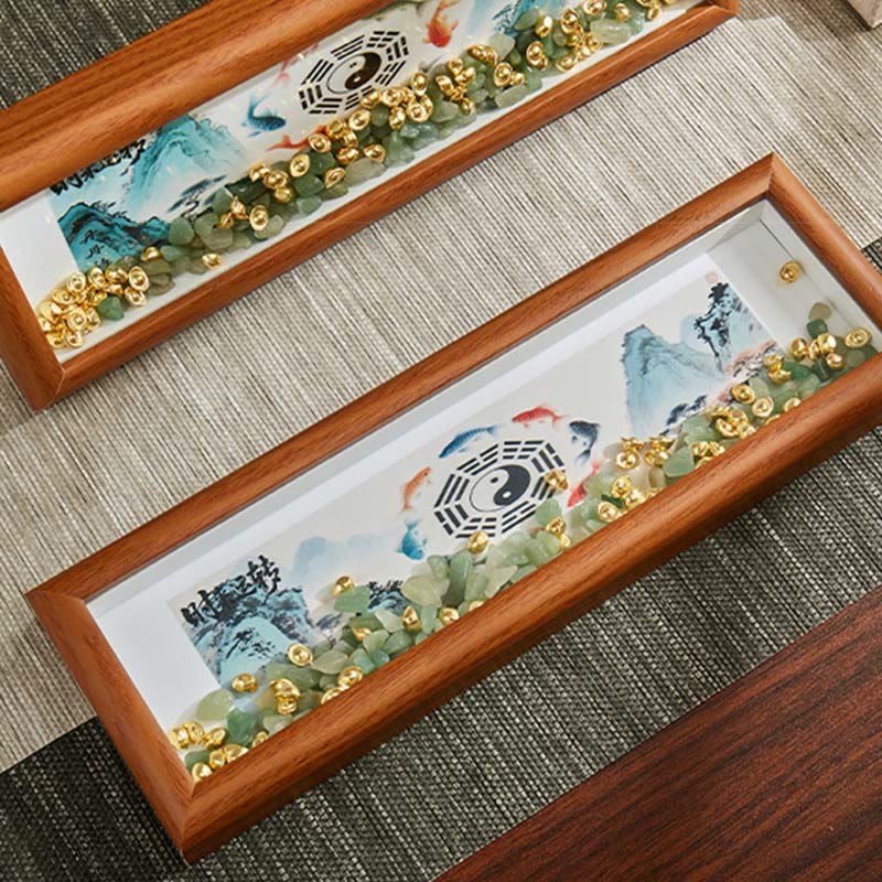 Buddha Stones en cristal vert Bagua, poisson koi, symbole Yin Yang, lingot d'or, cadre photo, ornement, décoration intérieure - image 17