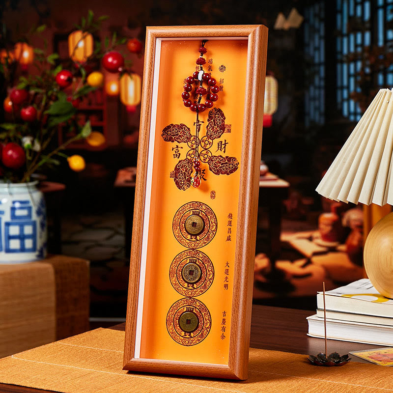 Buddha Stones, pièces de cuivre et cinabre, porte-bonheur, cadre photo décoratif, décoration intérieure - Style 1 - Panneau de fibres de moyenne densité (13*40*4cm) - image 0