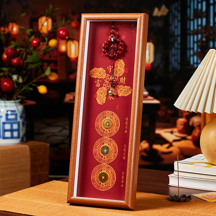 Buddha Stones, pièces de cuivre et cinabre, porte-bonheur, cadre photo décoratif, décoration intérieure - Style 2 - Panneau de fibres de moyenne densité (13*40*4cm) - image 2