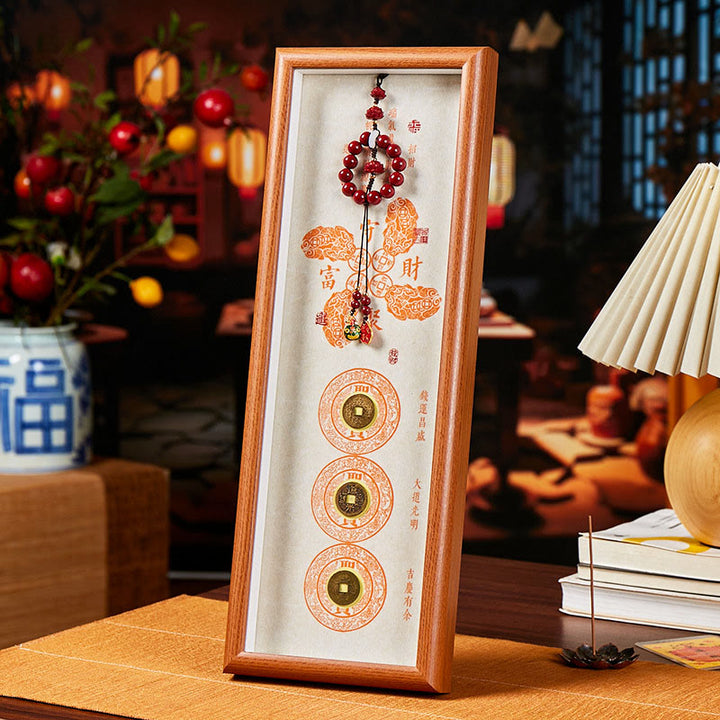 Buddha Stones, pièces de cuivre et cinabre, porte-bonheur, cadre photo décoratif, décoration intérieure - Style3 - Panneau de fibres de moyenne densité (13*40*4cm) - image 3