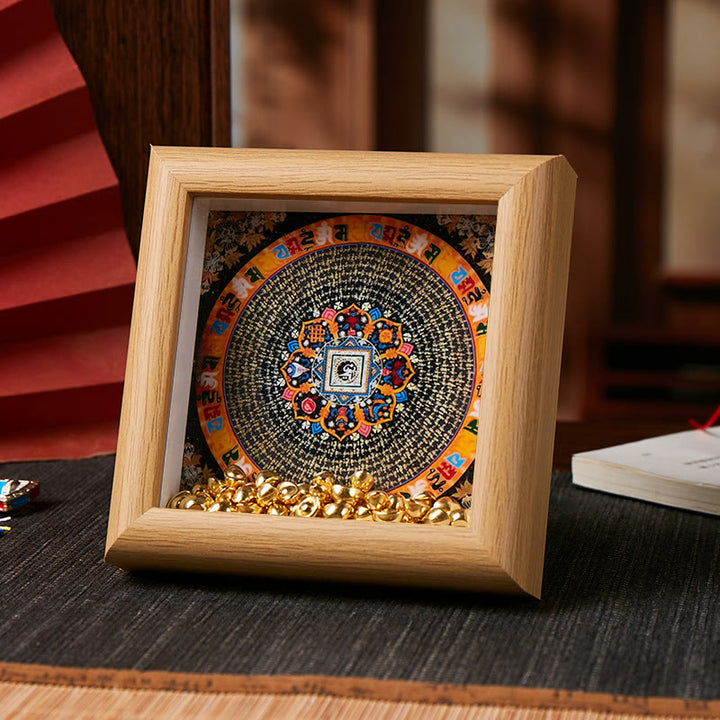 Buddha Stones tibétaines Om Mani Padme Hum Lingot d'or Thangka Cadre photo Ornement Décoration intérieure - Style 4 - Panneau de fibres de densité moyenne jaune (10*10*4cm) - image 6