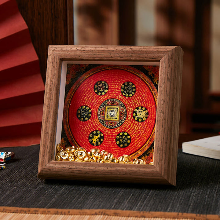 Buddha Stones tibétaines Om Mani Padme Hum Lingot d'or Thangka Cadre photo Ornement Décoration intérieure - Style 2 - Panneau de fibres de densité moyenne brun (10*10*4cm) - image 3