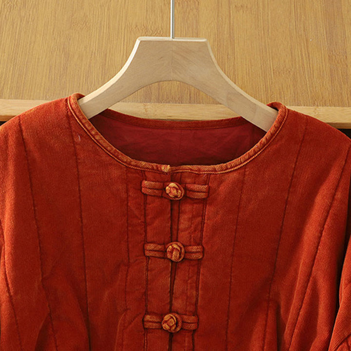 Veste d'hiver pour femme Buddha Stones à boutons grenouille en velours côtelé polyester à manches longues  - image 2