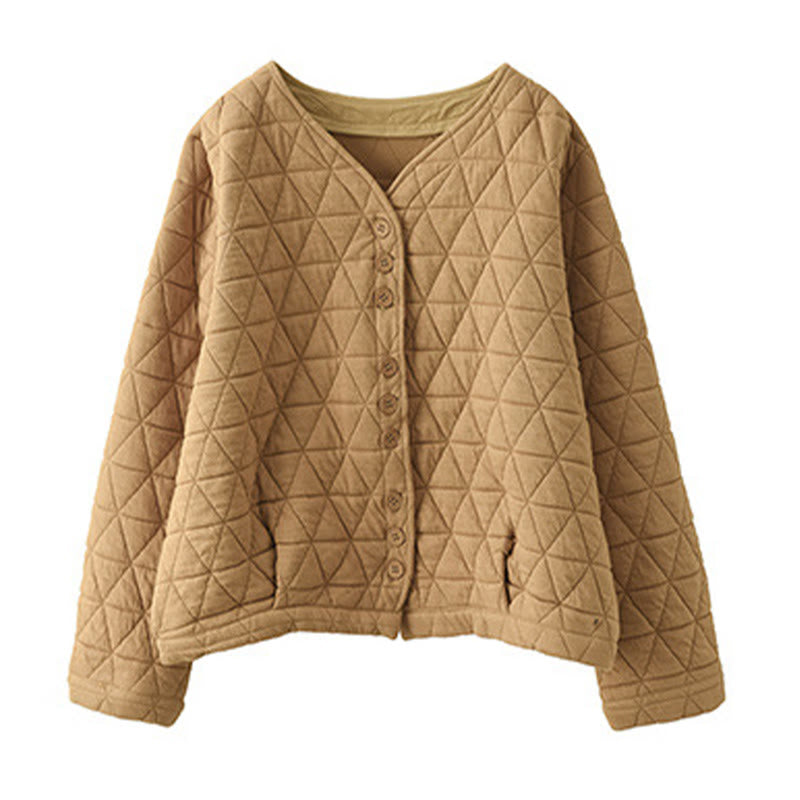 Veste thermique d'hiver pour femme en coton à manches longues et motif losanges Buddha Stones, avec poches - image 11