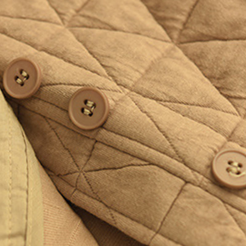 Veste thermique d'hiver pour femme en coton à manches longues et motif losanges Buddha Stones, avec poches - image 14