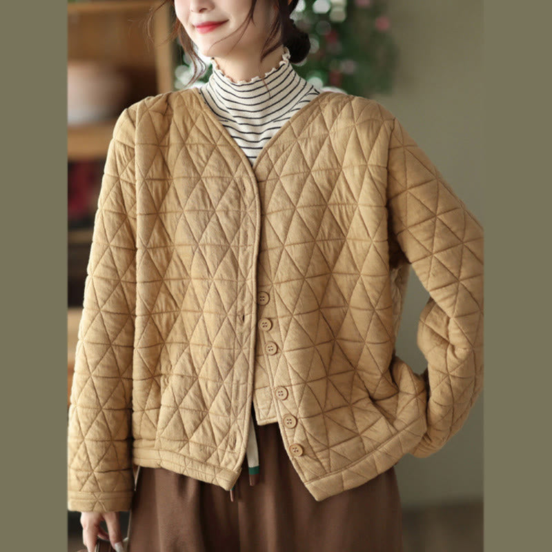 Veste thermique d'hiver pour femme en coton à manches longues et motif losanges Buddha Stones, avec poches - verge d'or - US12，UK/AU16，EU44 (2XL) - image 9