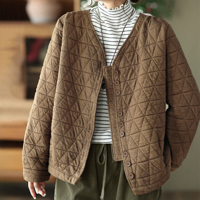 Veste thermique d'hiver pour femme en coton à manches longues et motif losanges Buddha Stones, avec poches - image 1