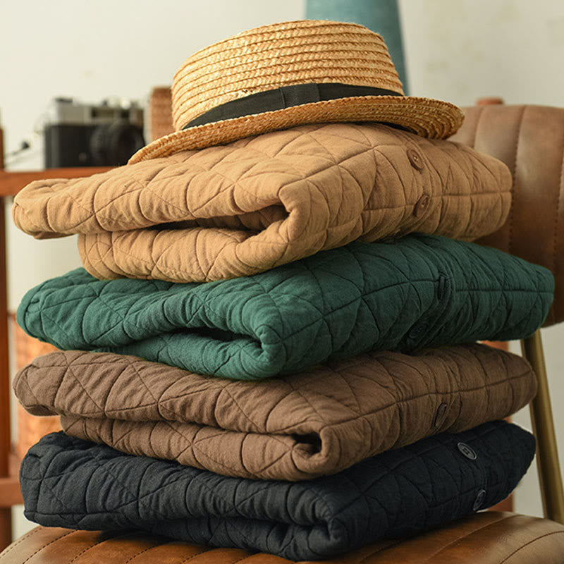 Veste thermique d'hiver pour femme en coton à manches longues et motif losanges Buddha Stones, avec poches - image 17