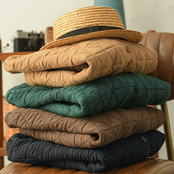 Veste thermique d'hiver pour femme en coton à manches longues et motif losanges Buddha Stones, avec poches - image 17