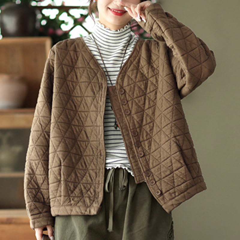 Veste thermique d'hiver pour femme en coton à manches longues et motif losanges Buddha Stones, avec poches - image 2