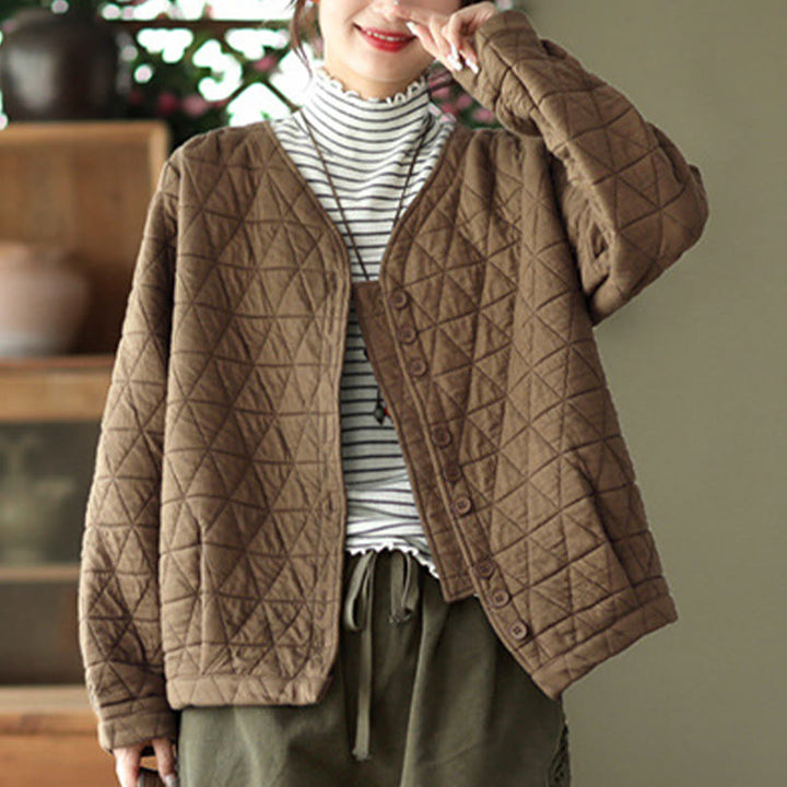 Veste thermique d'hiver pour femme en coton à manches longues et motif losanges Buddha Stones, avec poches - image 2