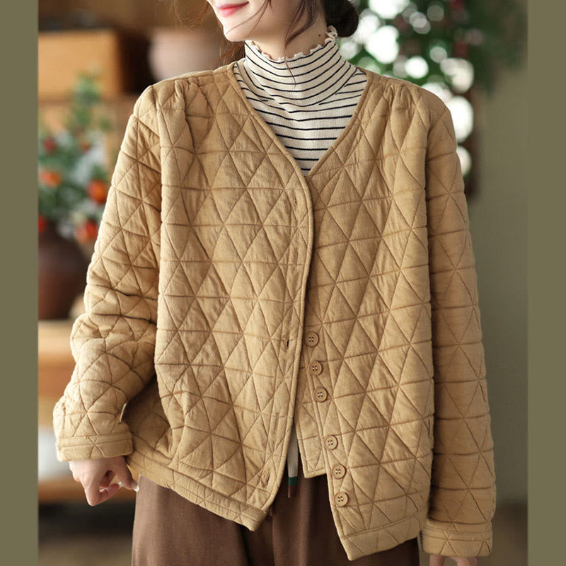 Veste thermique d'hiver pour femme en coton à manches longues et motif losanges Buddha Stones, avec poches - image 10