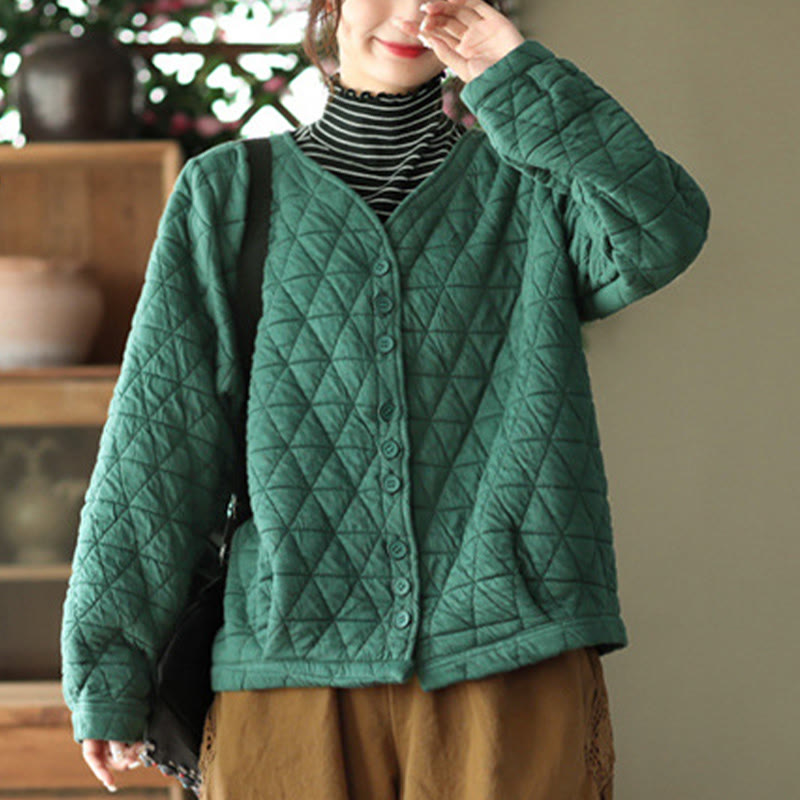 Veste thermique d'hiver pour femme en coton à manches longues et motif losanges Buddha Stones, avec poches - image 4