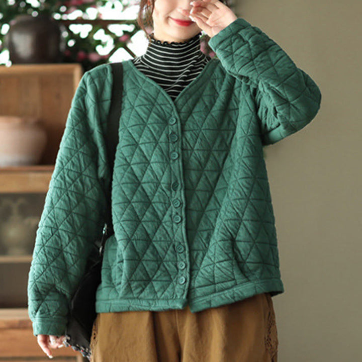 Veste thermique d'hiver pour femme en coton à manches longues et motif losanges Buddha Stones, avec poches - image 4