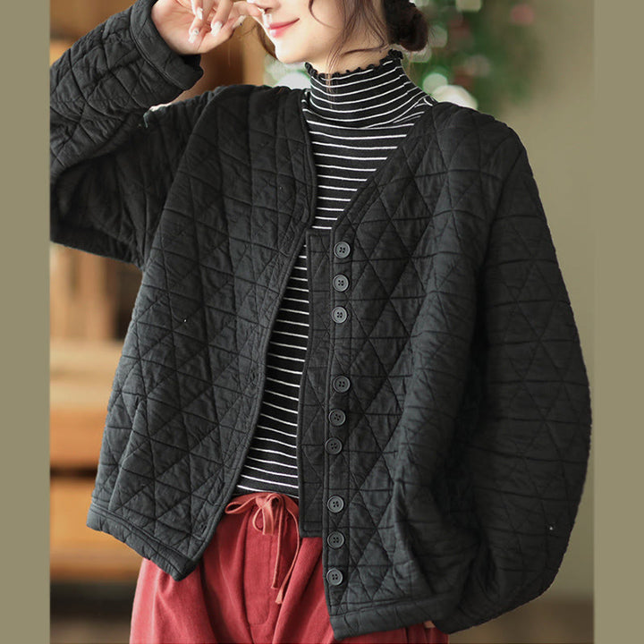 Veste thermique d'hiver pour femme en coton à manches longues et motif losanges Buddha Stones, avec poches - image 7