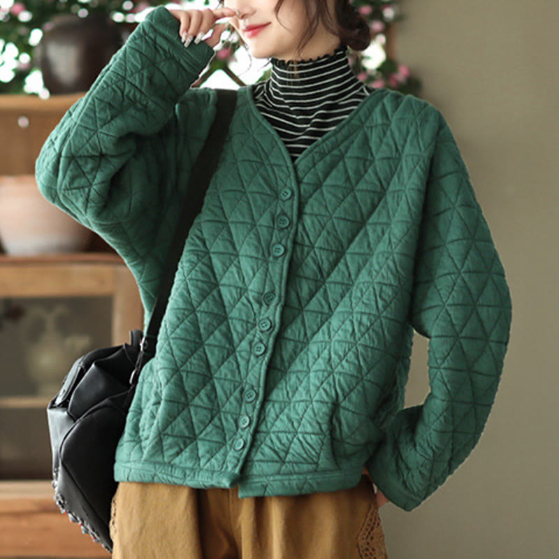 Veste thermique d'hiver pour femme en coton à manches longues et motif losanges Buddha Stones, avec poches - Vert d'eau - US12，UK/AU16，EU44 (2XL) - image 3